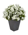 Nearly Natural Geranium Artificial Plant In Slate Plater Uv Resistant In White