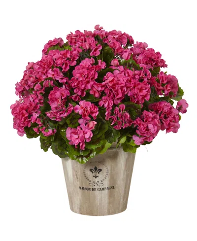 Nearly Natural Geranium Silk Flowering Plant In Farmhouse Planter Uv Resistant In Beauty Pink