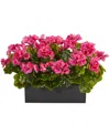 Nearly Natural Geranium Silk Plant In Rectangular Planter, Uv Resistant In Beauty Pink