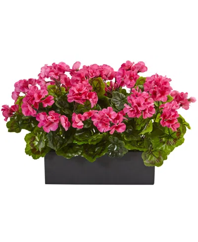 Nearly Natural Geranium Silk Plant In Rectangular Planter, Uv Resistant In Beauty Pink