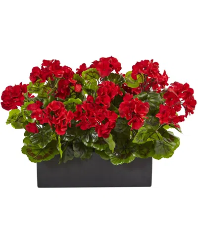Nearly Natural Geranium Silk Plant In Rectangular Planter, Uv Resistant In Red