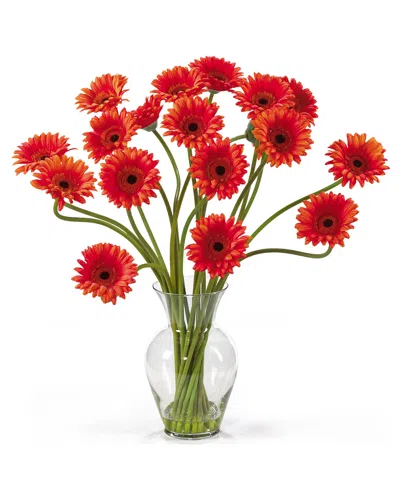 Nearly Natural Gerber Daisy Liquid Illusion Silk Flower Arrangement In Orange