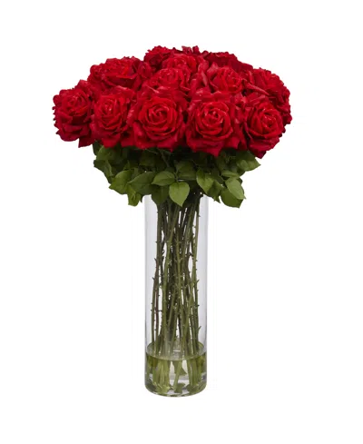 Nearly Natural Giant Rose Silk Flower Arrangement In Red