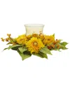 Nearly Natural Golden Sunflower Candelabrum Silk Flower Arrangement In Yellow