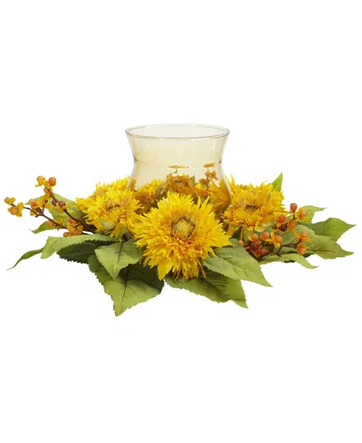 Nearly Natural Golden Sunflower Candelabrum Silk Flower Arrangement In Yellow