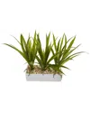 Nearly Natural Flowering Sedum In Rectangular Planter In Green