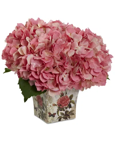 Nearly Natural Green Hydrangea Artificial Arrangement With Floral Planter In Pink