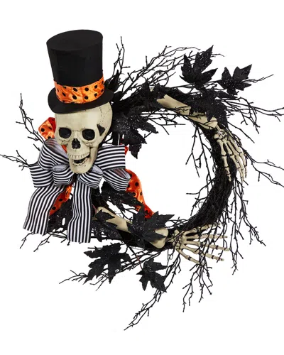 Nearly Natural Halloween Dapper Skeleton Wreath 26in. In Black