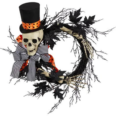 Nearly Natural Halloween Dapper Skeleton Wreath In Black