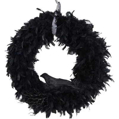 Nearly Natural Halloween Raven Feather Wreath In Black