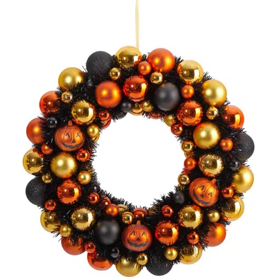 Nearly Natural Halloween Shatterproof Pumpkin Ornament Wreath In Multi