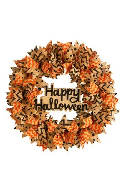 Nearly Natural Halloween Sign Burlap Ribbon Wreath In Orange