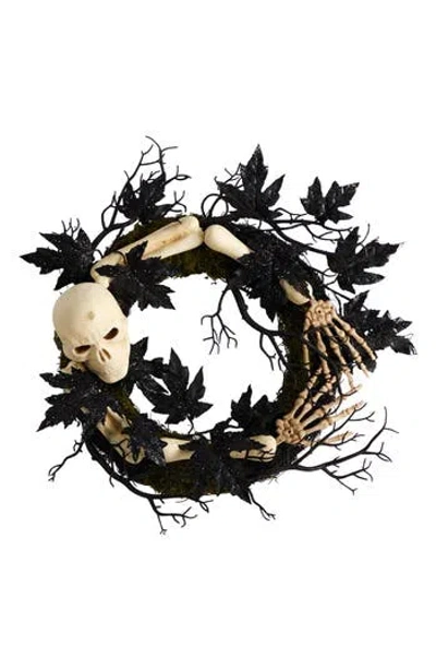 Nearly Natural Halloween Skull & Bone Wreath In Black
