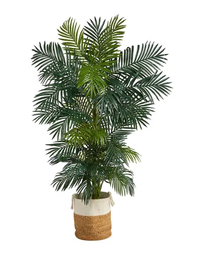Nearly Natural Handmade 6.5ft Golden Cane Artificial Palm Tree In Jute & Cotton Planter In Green