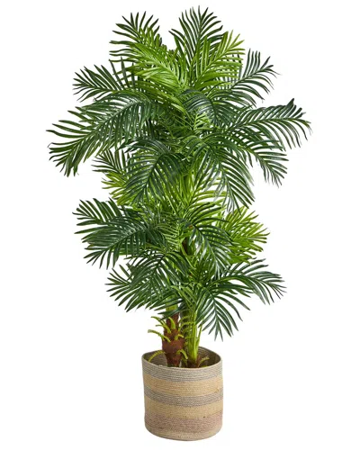 Nearly Natural Handmade 6ft Hawaii Artificial Palm Tree In Cotton Woven Planter In Green