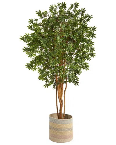 Nearly Natural Handmade 6ft Japanese Maple Artificial Tree In Cotton Woven Planter In Green