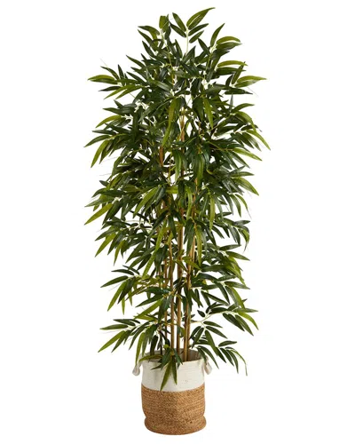 Nearly Natural Handmade 75in Bamboo Artificial Tree In Jute & Cotton Planter In Green
