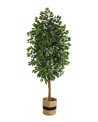 Nearly Natural Handmade 8ft Ficus Artificial Tree In Cotton Planter In Green