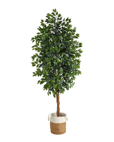 Nearly Natural Handmade 8ft Ficus Artificial Tree With Jute & Cotton Planter In Green