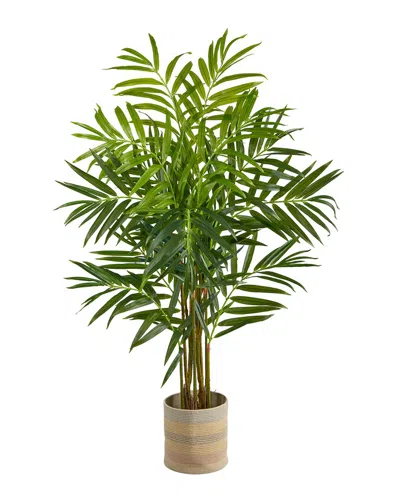 Nearly Natural Handmade 8ft King Palm Artificial Tree In Cotton Woven Planter In Green