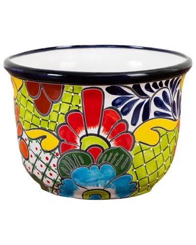 Nearly Natural Handmade Mexican Talavera Ceramic Planter In Multicolor