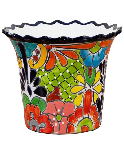 Nearly Natural Handmade Mexican Talavera Ceramic Planter In Multi