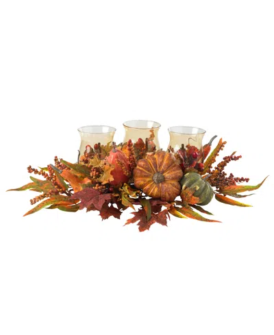Nearly Natural Harvest Triple Candelabrum In Orange