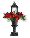 Nearly Natural Holiday Christmas Berries And Poinsettia With Large Lantern And Included Led Candle Set In A Decorat In Green