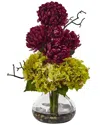 Nearly Natural Hydrangea & Mum In Vase In Multi
