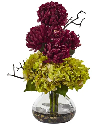 Nearly Natural Hydrangea & Mum In Vase In Multi