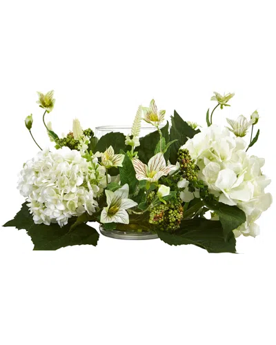 Nearly Natural Hydrangea Artificial Arrangement Candelabrum In White