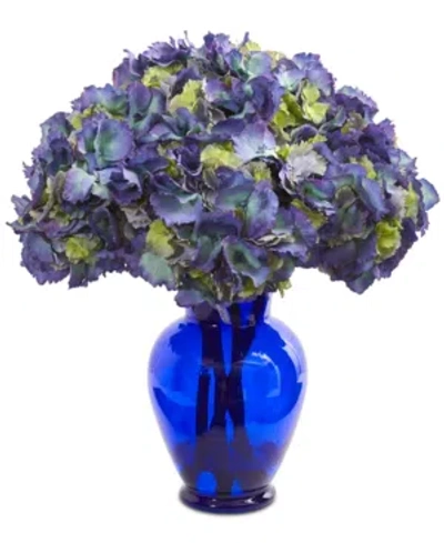 Nearly Natural Hydrangea Artificial Arrangement In Blue Vase