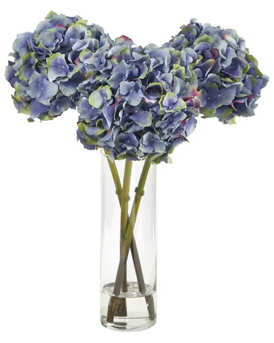 Nearly Natural Hydrangea Artificial Arrangement In Glass Vase In Blue