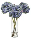 Nearly Natural Hydrangea Artificial Arrangement In Glass Vase In Blue