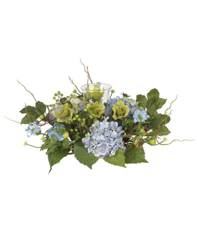 Nearly Natural Hydrangea Berry Candelabrum In Blue