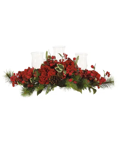 Nearly Natural Hydrangea Holiday Candelabrum In Red