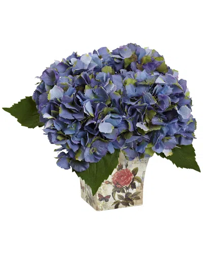 Nearly Natural Hydrangea Silk Arrangement With Floral Planter