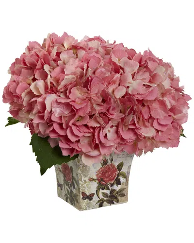Nearly Natural Hydrangea Silk Arrangement With Floral Planter