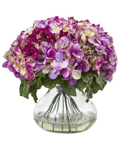 Nearly Natural Hydrangea With Large Vase In Transparent