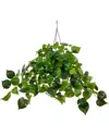 Nearly Natural Indoor/outdoor Uv-resistant Artificial Pothos With 50 Warm White Led Lights In Hangin In Green