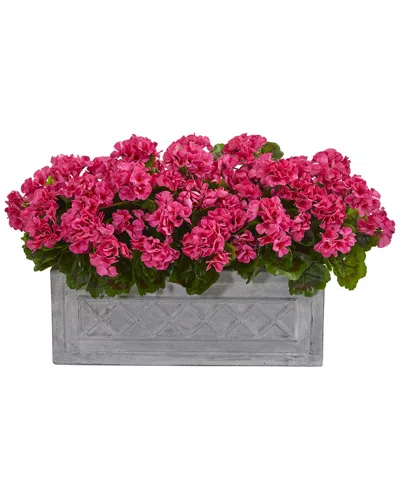 Nearly Natural 18" Geranium Artificial Plant In Stone Planter In Pink