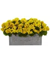 Nearly Natural Indoor/outdoor Uv-resistant Geranium Artificial Plant In Stone Planter In Yellow