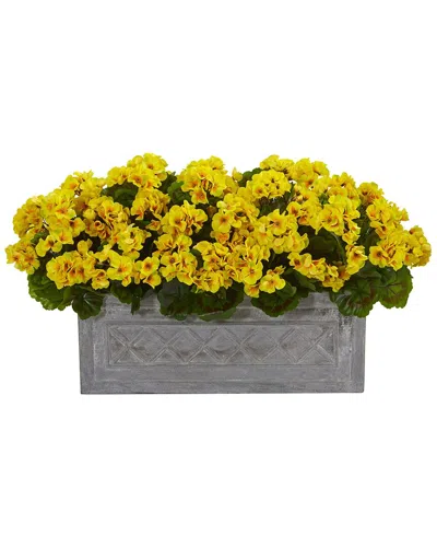 Nearly Natural Indoor/outdoor Uv-resistant Geranium Artificial Plant In Stone Planter In Yellow