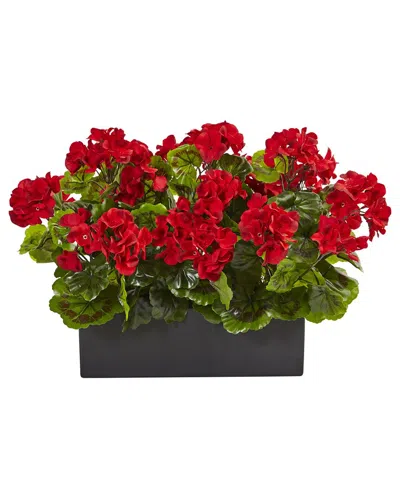 NEARLY NATURAL NEARLY NATURAL INDOOR/OUTDOOR UV-RESISTANT GERANIUM SILK PLANT IN RECTANGULAR PLANTER