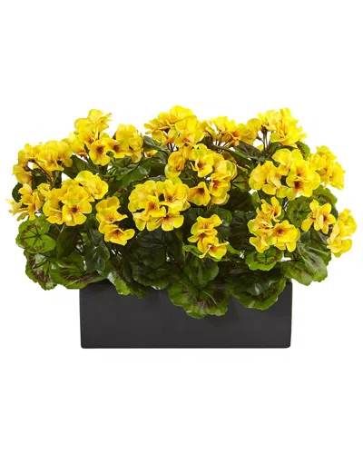 Nearly Natural Indoor/outdoor Uv-resistant Geranium Silk Plant In Rectangular Planter In Yellow