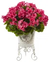 Nearly Natural Indoor/outdoor Uv-resistant Geranium With Metal Planter