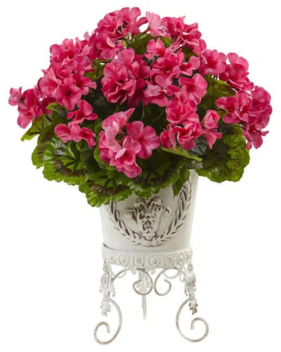 Nearly Natural Indoor/outdoor Uv-resistant Geranium With Metal Planter