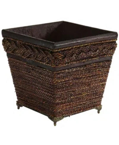 Nearly Natural Lacquered Coiled Rope Decorative Planter In Brown
