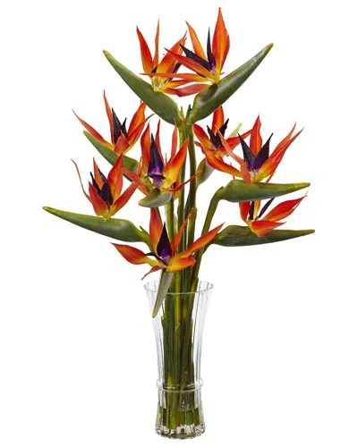 Nearly Natural Large Bird Of Paradise In Vase In Red