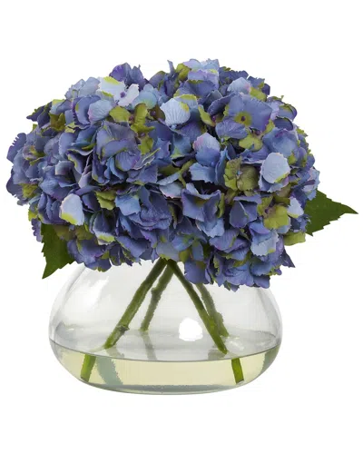 Nearly Natural Large Blooming Hydrangea With Vase In Blue